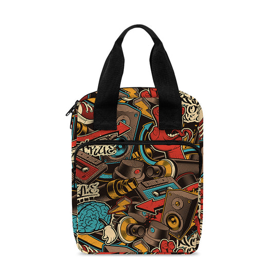 Retro Graffiti Pattern Print Bible Tote Bag