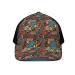 Retro Graffiti Pattern Print Black Mesh Trucker Cap