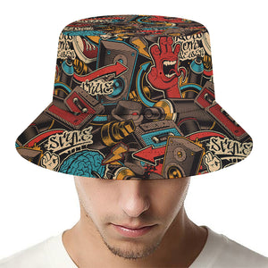 Retro Graffiti Pattern Print Bucket Hat