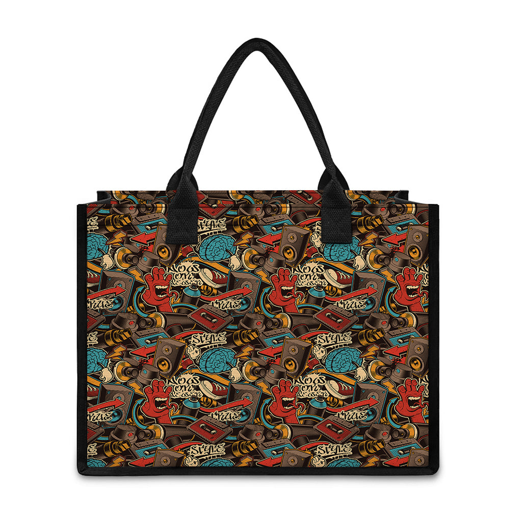 Retro Graffiti Pattern Print Canvas Tote Bag