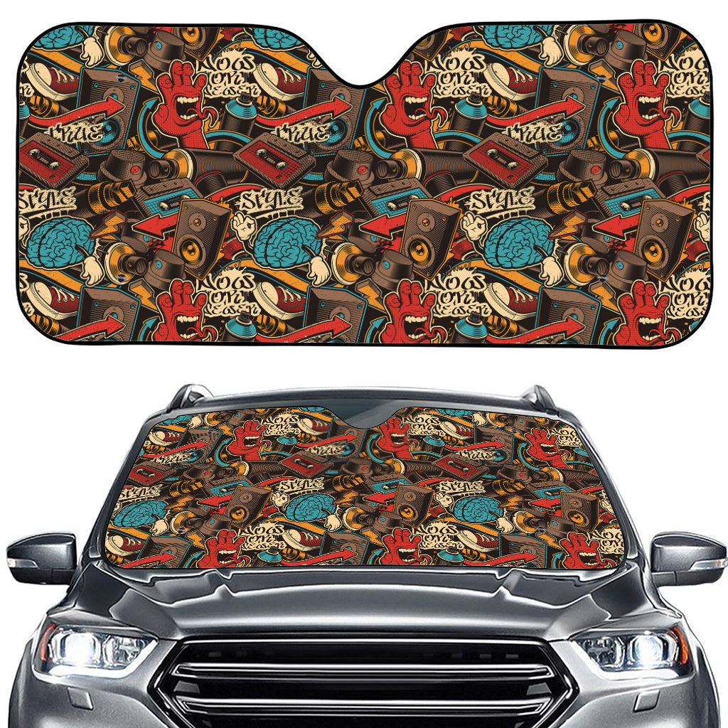 Retro Graffiti Pattern Print Car Windshield Sun Shade