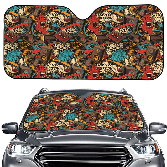 Retro Graffiti Pattern Print Car Windshield Sun Shade