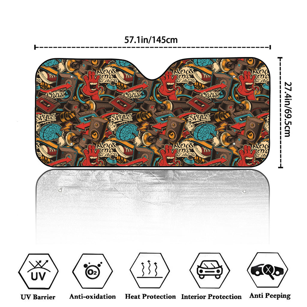 Retro Graffiti Pattern Print Car Windshield Sun Shade
