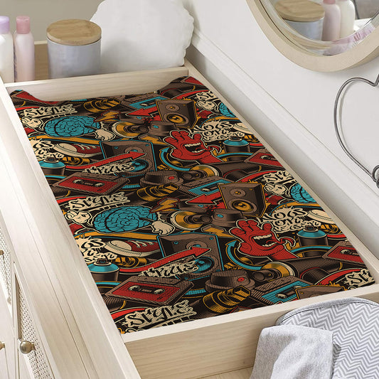Retro Graffiti Pattern Print Changing Pad Cover