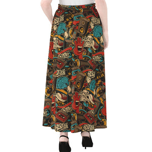 Retro Graffiti Pattern Print Chiffon Maxi Skirt