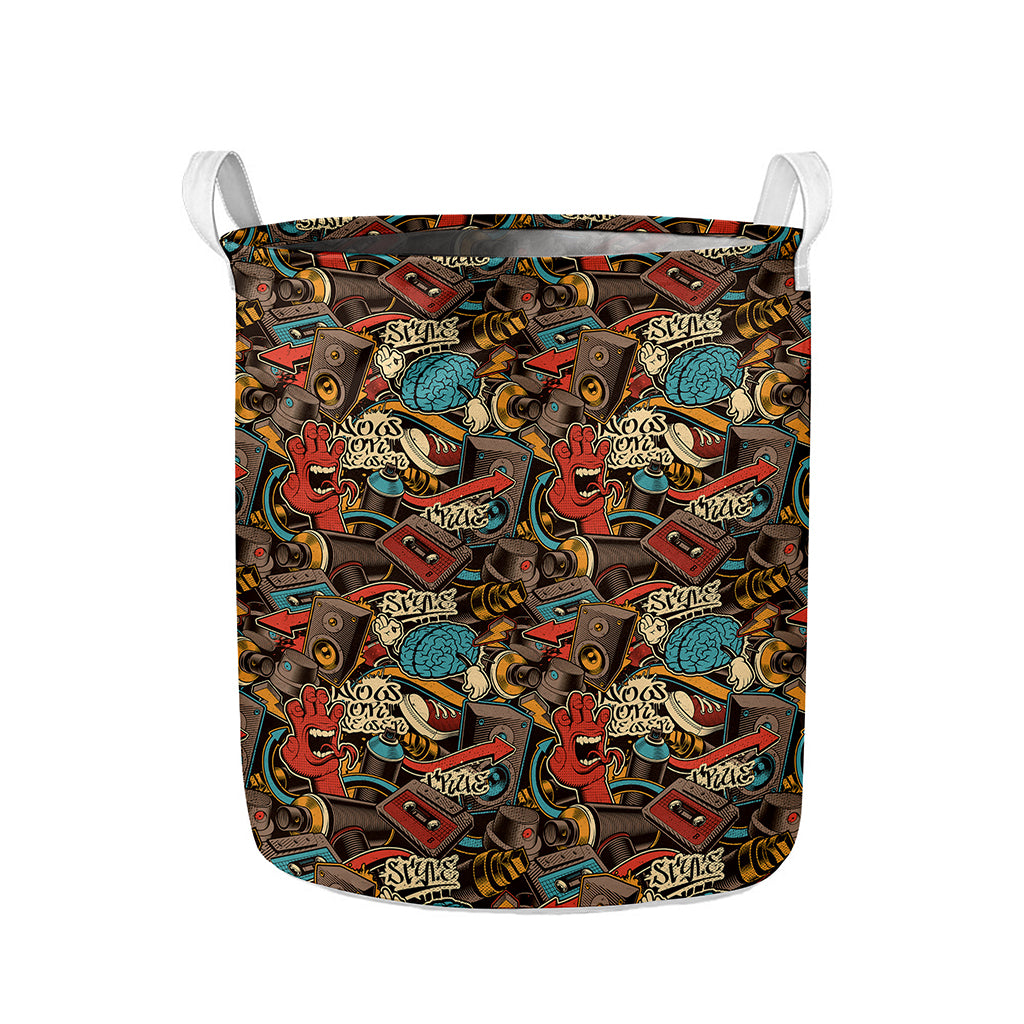 Retro Graffiti Pattern Print Collapsible Laundry Basket