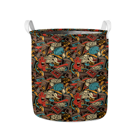 Retro Graffiti Pattern Print Collapsible Laundry Basket
