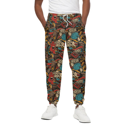Retro Graffiti Pattern Print Cotton Pants