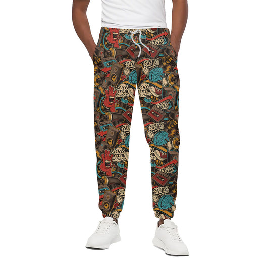 Retro Graffiti Pattern Print Cotton Pants