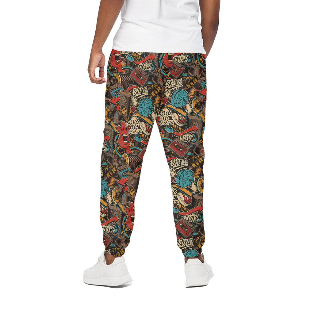 Retro Graffiti Pattern Print Cotton Pants