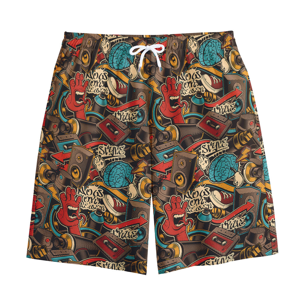 Retro Graffiti Pattern Print Cotton Shorts