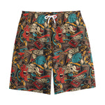 Retro Graffiti Pattern Print Cotton Shorts