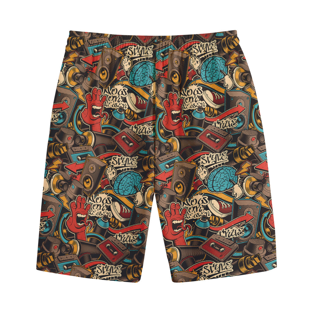 Retro Graffiti Pattern Print Cotton Shorts