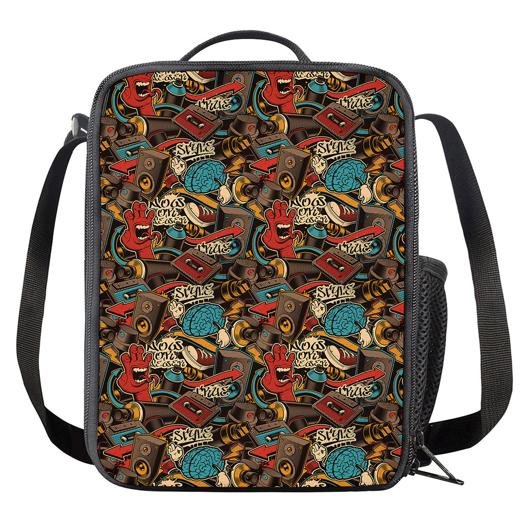 Retro Graffiti Pattern Print Crossbody Lunch Bag