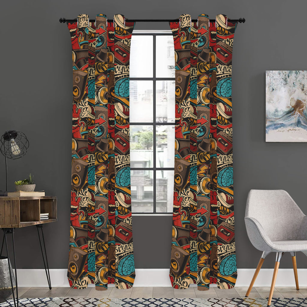 Retro Graffiti Pattern Print Curtain