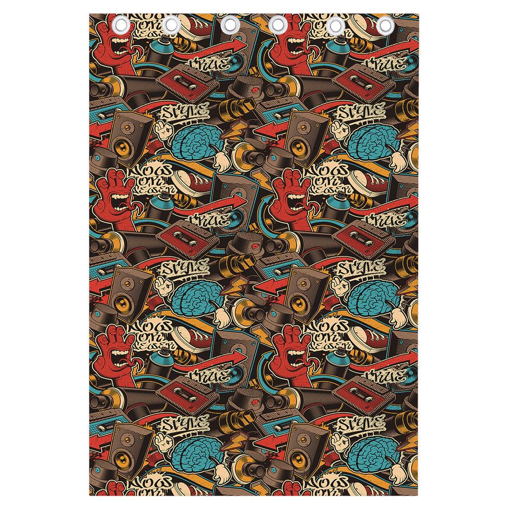 Retro Graffiti Pattern Print Curtain