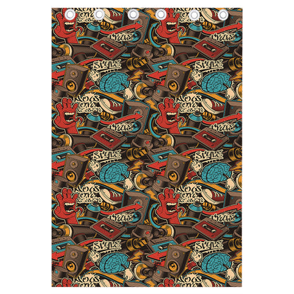 Retro Graffiti Pattern Print Curtain