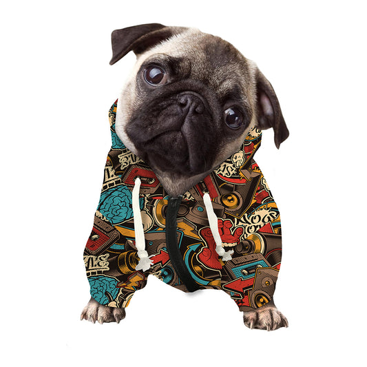 Retro Graffiti Pattern Print Dog Zip Up Hoodie