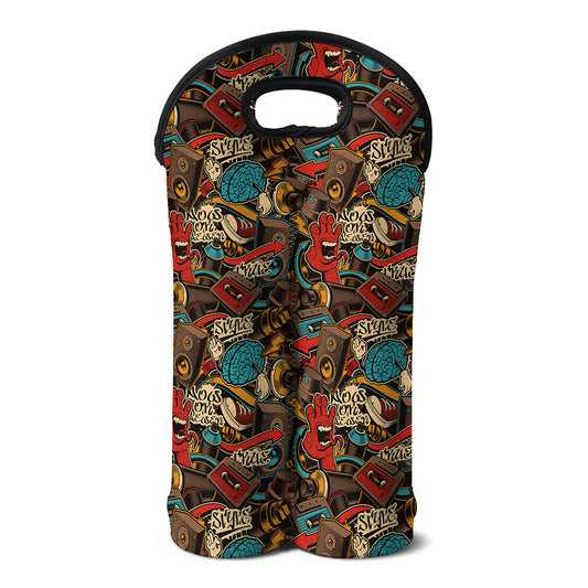 Retro Graffiti Pattern Print Double Neoprene Wine Tote