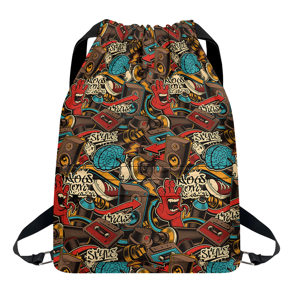 Retro Graffiti Pattern Print Drawstring Backpack