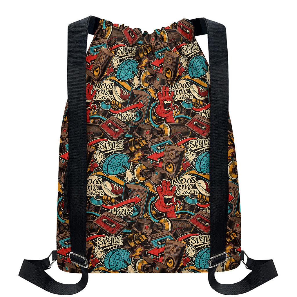 Retro Graffiti Pattern Print Drawstring Backpack