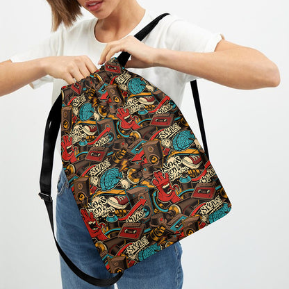 Retro Graffiti Pattern Print Drawstring Backpack