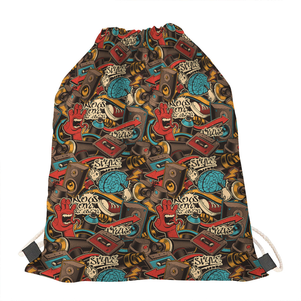 Retro Graffiti Pattern Print Drawstring Bag
