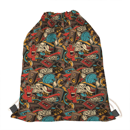 Retro Graffiti Pattern Print Drawstring Bag