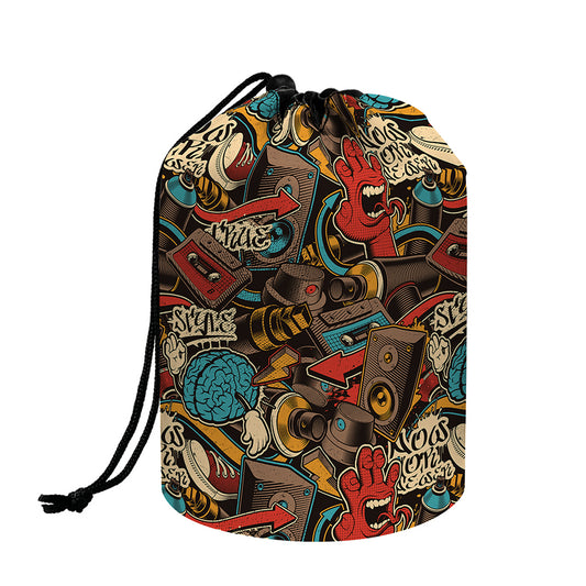 Retro Graffiti Pattern Print Drawstring Makeup Bag