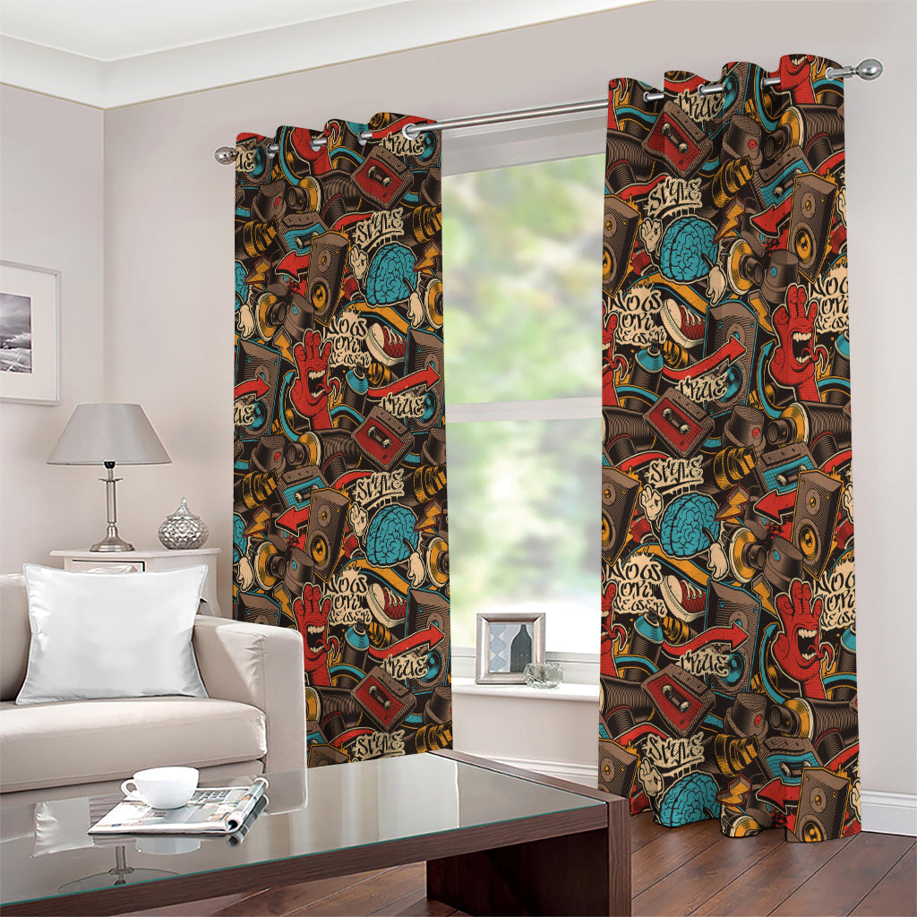 Retro Graffiti Pattern Print Extra Wide Grommet Curtains