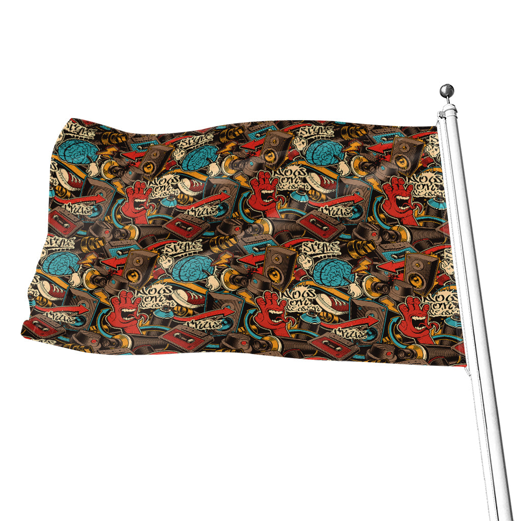 Retro Graffiti Pattern Print Flag