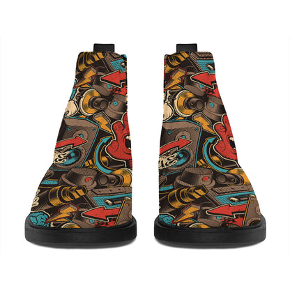 Retro Graffiti Pattern Print Flat Ankle Boots