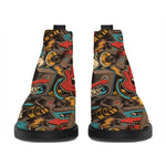 Retro Graffiti Pattern Print Flat Ankle Boots