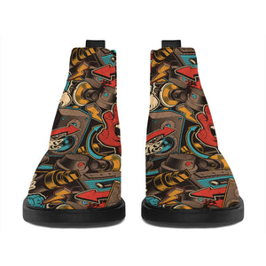 Retro Graffiti Pattern Print Flat Ankle Boots