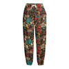 Retro Graffiti Pattern Print Fleece Lined Knit Pants