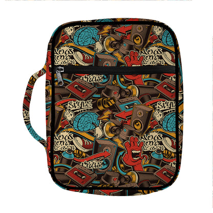 Retro Graffiti Pattern Print Front Pocket Bible Bag