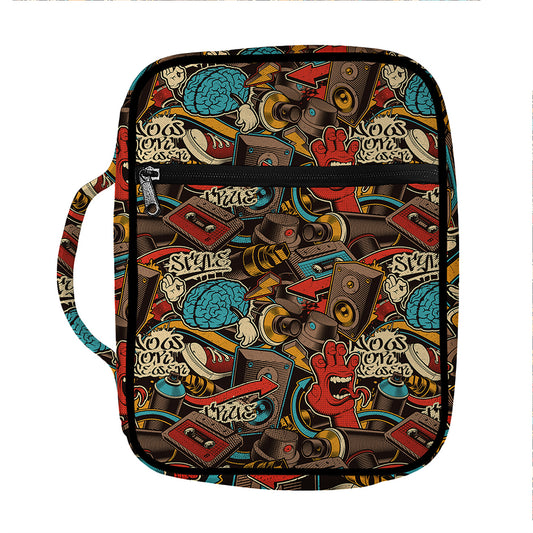 Retro Graffiti Pattern Print Front Pocket Bible Bag