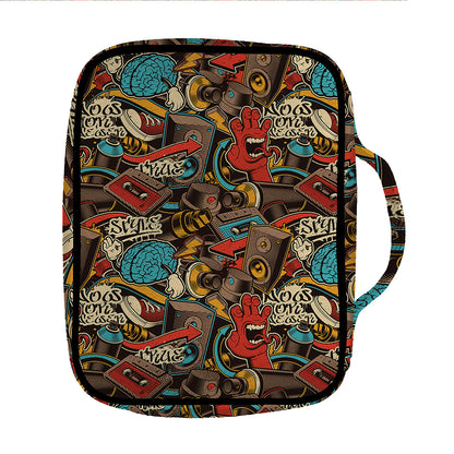 Retro Graffiti Pattern Print Front Pocket Bible Bag