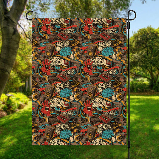 Retro Graffiti Pattern Print Garden Flag