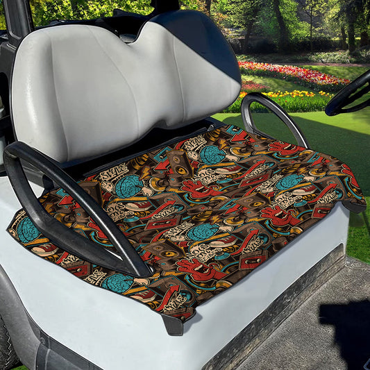 Retro Graffiti Pattern Print Golf Cart Seat Cover