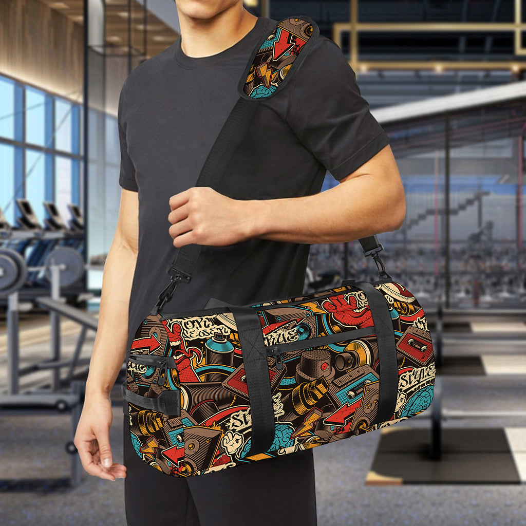 Retro Graffiti Pattern Print Gym Bag