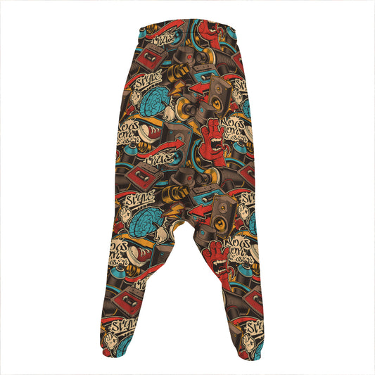 Retro Graffiti Pattern Print Hammer Pants