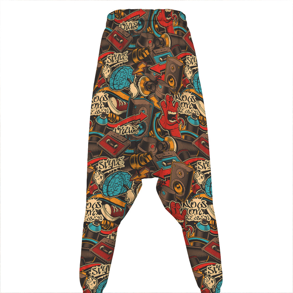 Retro Graffiti Pattern Print Hammer Pants