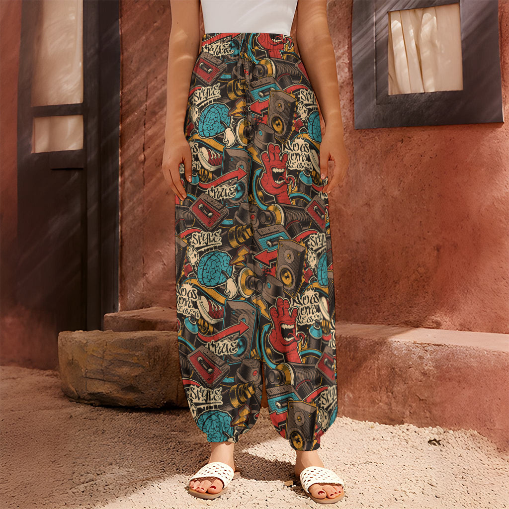 Retro Graffiti Pattern Print Harem Pants