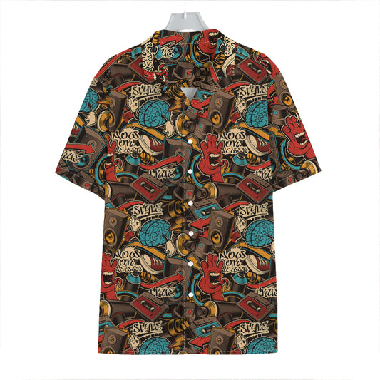 Retro Graffiti Pattern Print Hawaiian Shirt