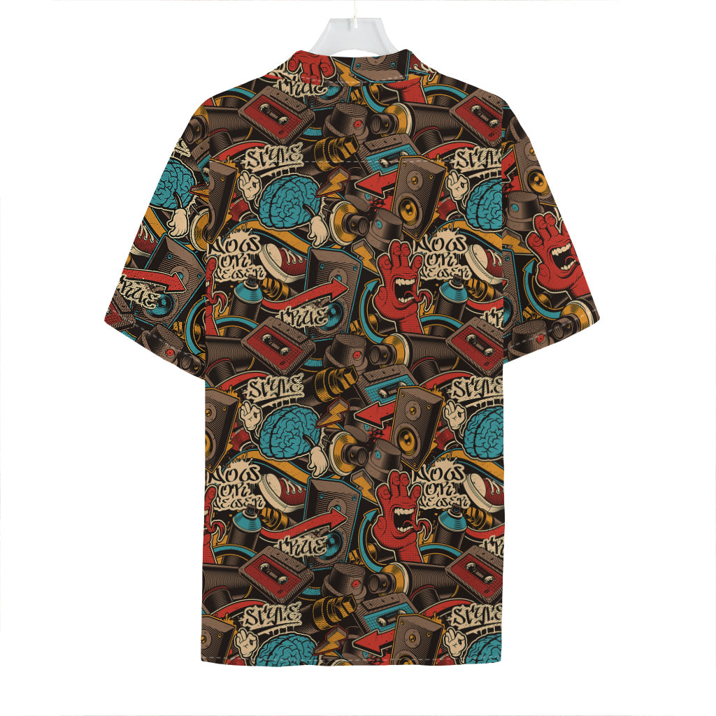 Retro Graffiti Pattern Print Hawaiian Shirt