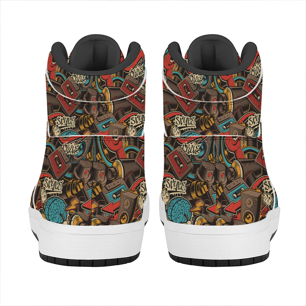Retro Graffiti Pattern Print High Top Leather Sneakers