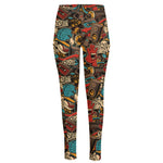 Retro Graffiti Pattern Print High-Waisted Pocket Leggings