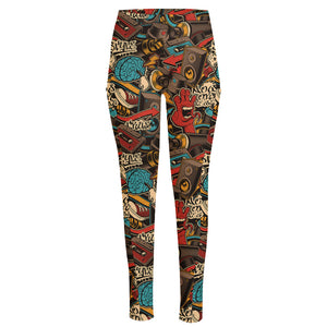 Retro Graffiti Pattern Print High-Waisted Pocket Leggings