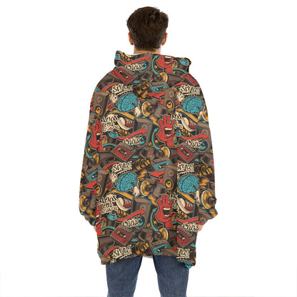 Retro Graffiti Pattern Print Hoodie Blanket